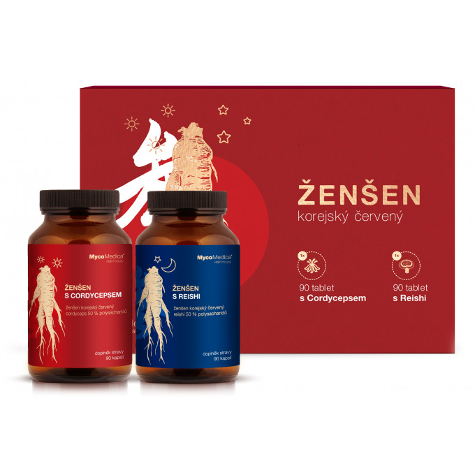 MycoMedica Ženšen + Cordyceps a Ženšen + Reishi - 2 dózy po 90 kapsulách