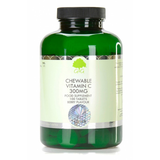 G&G Vitamins Malinové žuvacie tablety s vitamínom C 300 mg 100 tabliet