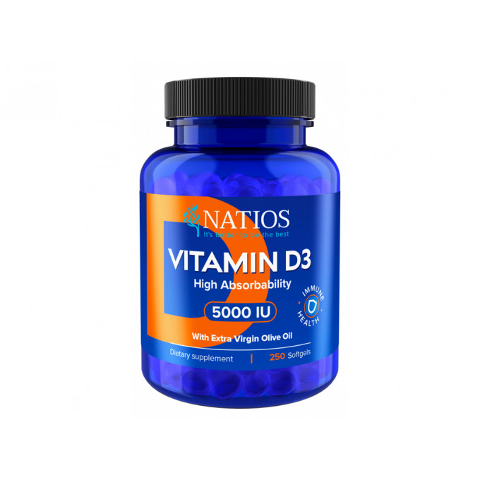 Natios Vitamín D3 5000 IU vysoko vstrebateľný 250 kapsúl