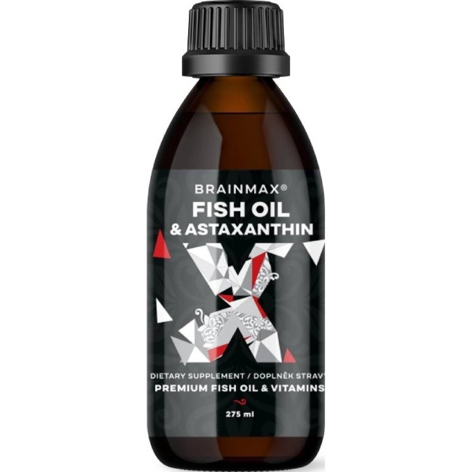 BrainMax Fish Oil & Astaxantín, Super Omega 3, 3000 mg DHA a EPA 275 ml