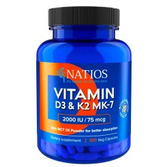 Natios Vitamín D3 & K2 (MenaQ7 MK-7), 2000 IU & 75 mcg, 100 kapsúl