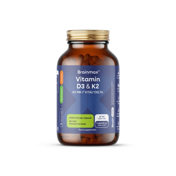 BrainMax Vitamín D3 4000 IU + K2 100 rastlinných kapsúl
